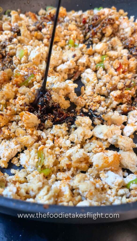 Crispy tofu crumble tossed in spicy mapo sauce