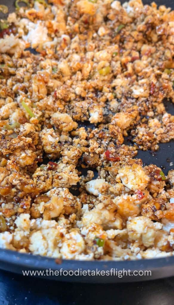 Crispy tofu crumble tossed in spicy mapo sauce