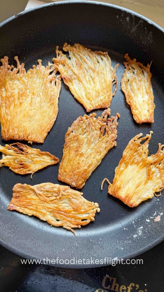 pan fried crispy enoki mushrooms