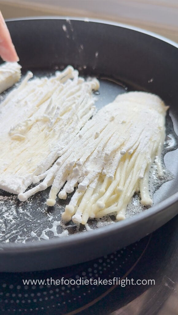 pan fried crispy enoki mushrooms