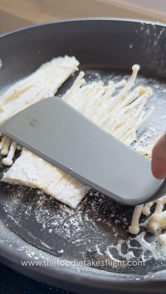 pan fried crispy enoki mushrooms