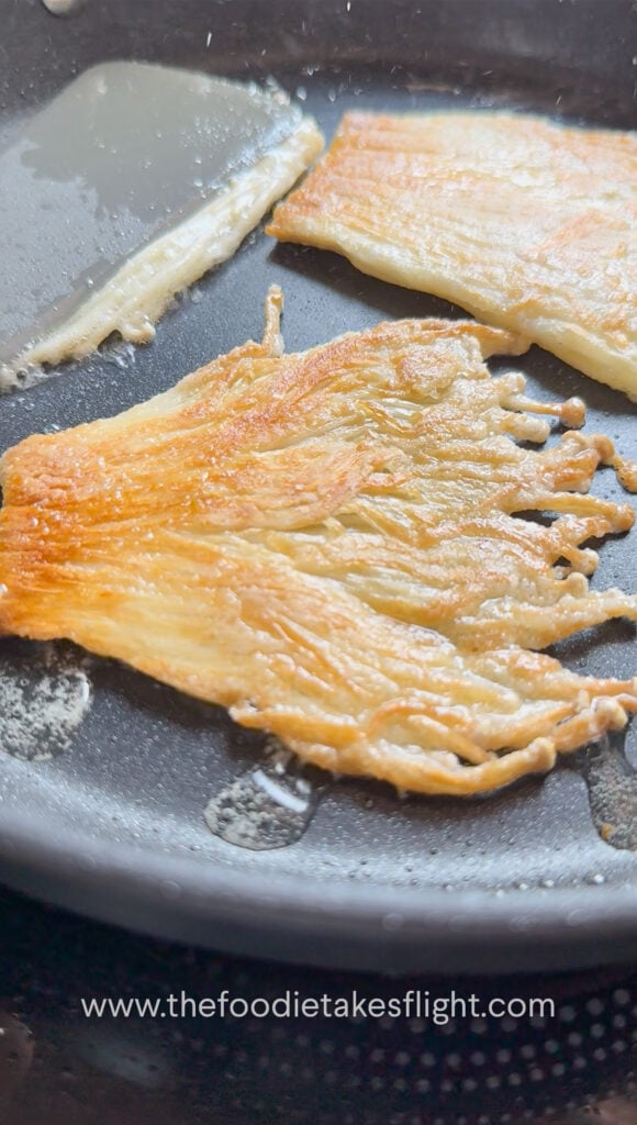 pan fried crispy enoki mushrooms