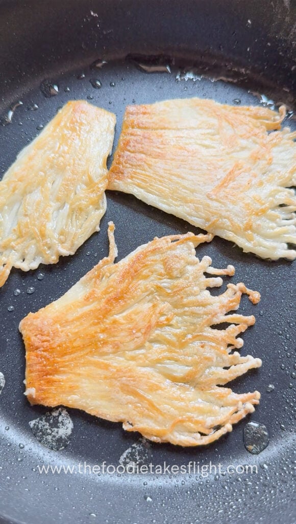 pan fried crispy enoki mushrooms