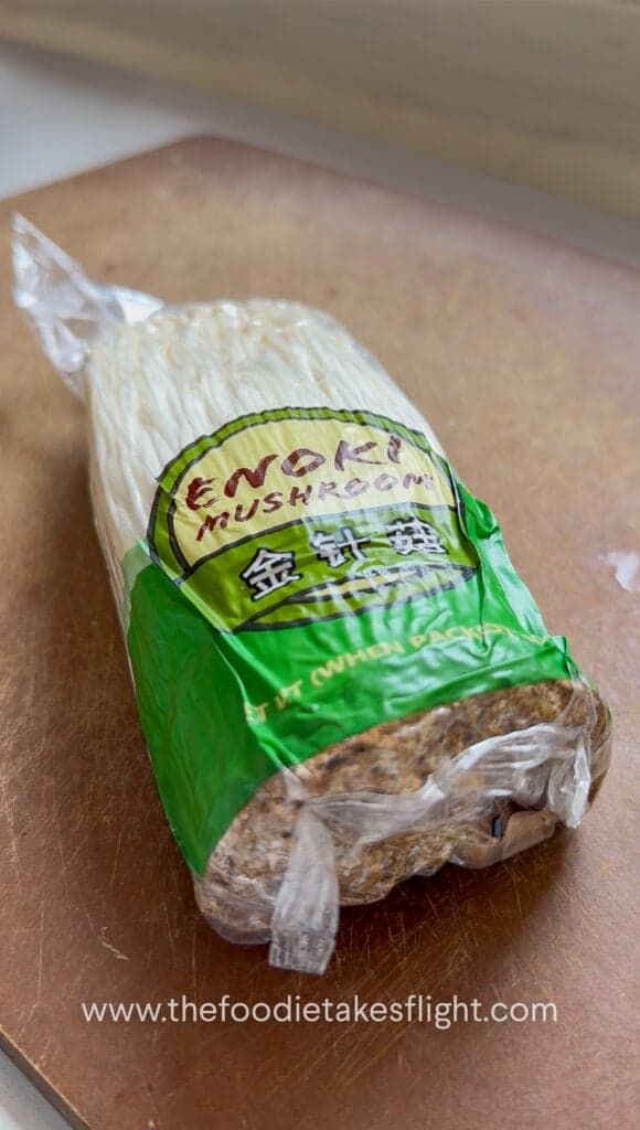 a pack of enoki mushrooms