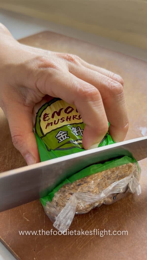 a pack of enoki mushrooms