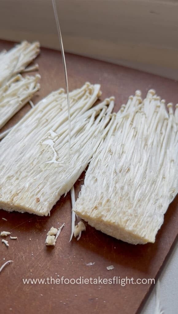 coating enoki mushrooms in oil