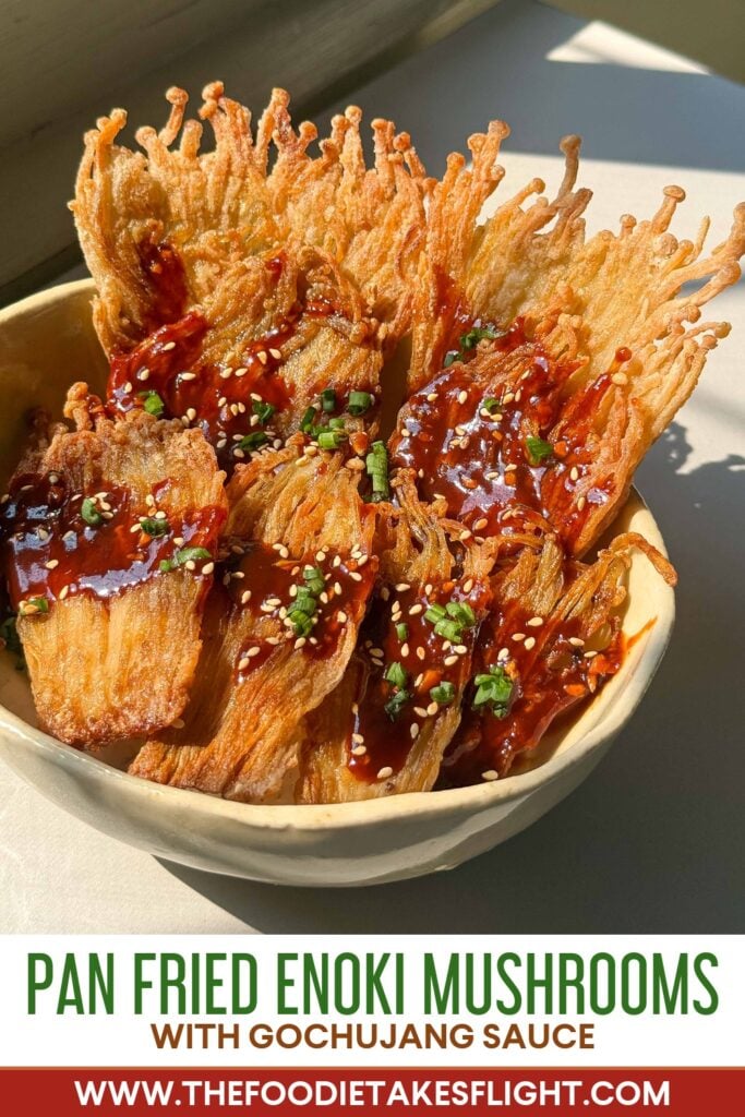 pan fried enoki mushrooms with gochujang sauce