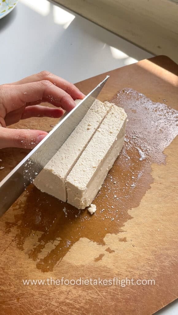 slicing extra firm tofu