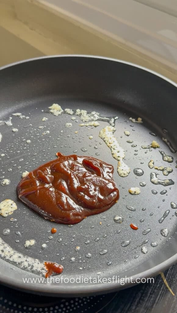 hoisin sriracha sauce in a pan
