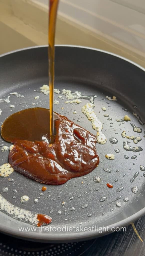 hoisin sriracha sauce in a pan