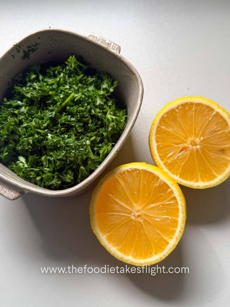 chopped parsley and hald a lemon