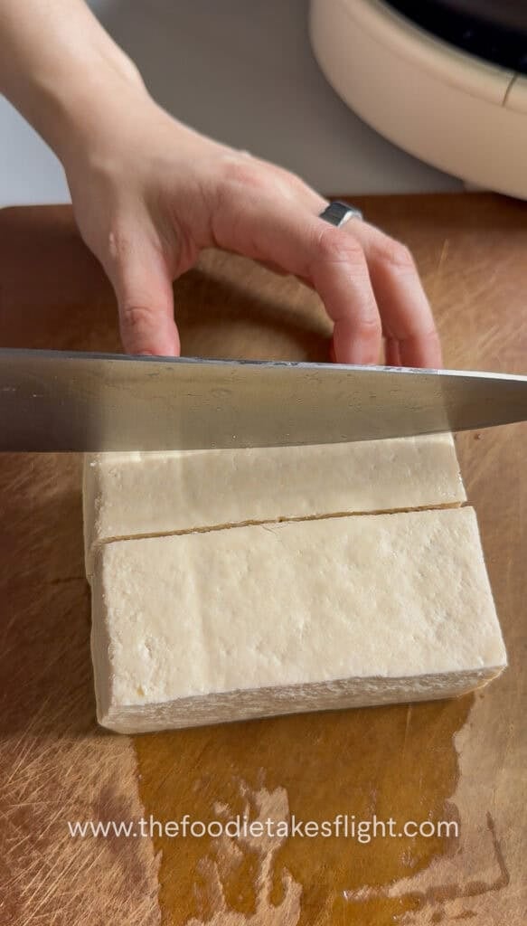 slicing block of extra firm tofu