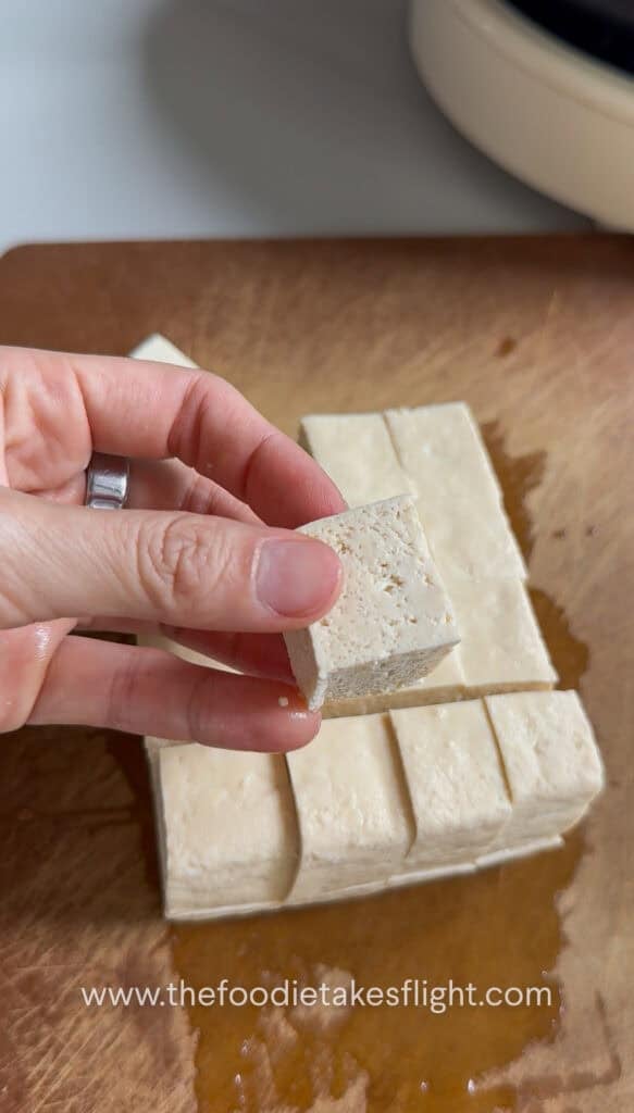 slicing block of extra firm tofu