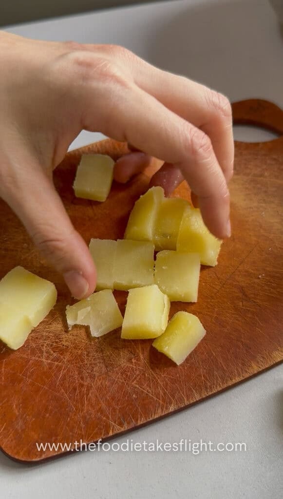 A few cooked potato pieces set aside to cube for extra texture
