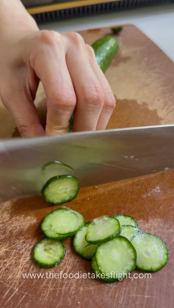 Persian cucumber thinly sliced for Japanese potato salad