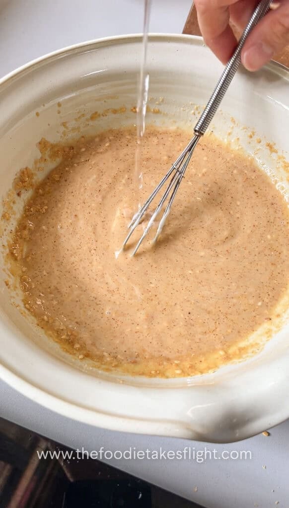 Japanese roasted sesame dressing mixed until creamy with sesame bits throughout