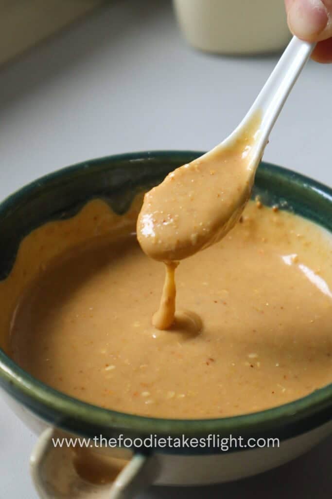bowl of homemade Japanese roasted sesame dressing ready to serve