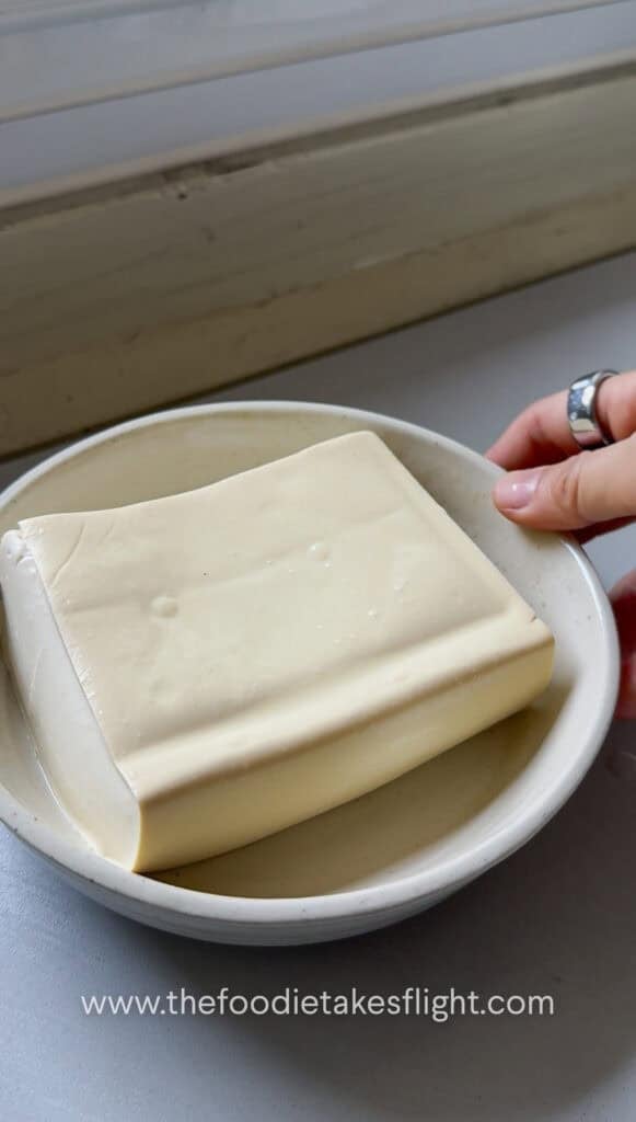 Block of silken tofu drained and placed in a shallow heat-safe bowl
