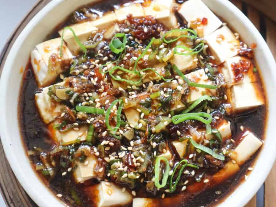 Steamed Tofu with Ginger Scallion Sauce